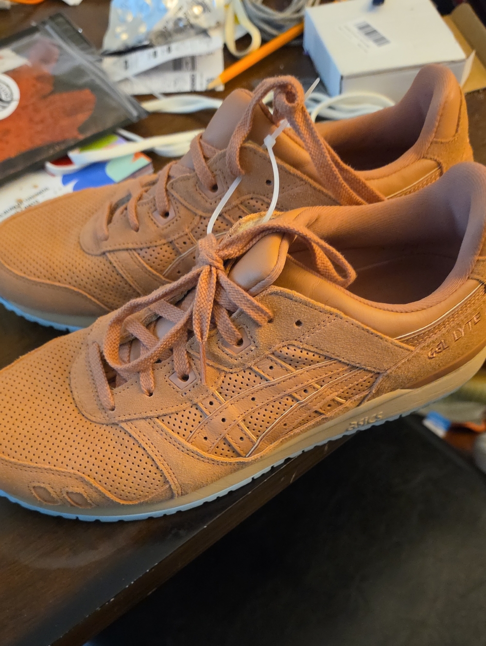 Asics Peach Suede Perforated Trainers